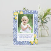 Amalfi Lemons Blue Tiles Birthday Party Picture Dankeskarte (Stehend Vorderseite)