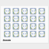 Amalfi Lemons Blue Tiles Wedes Logo Monogram Quadratischer Aufkleber (Blatt)