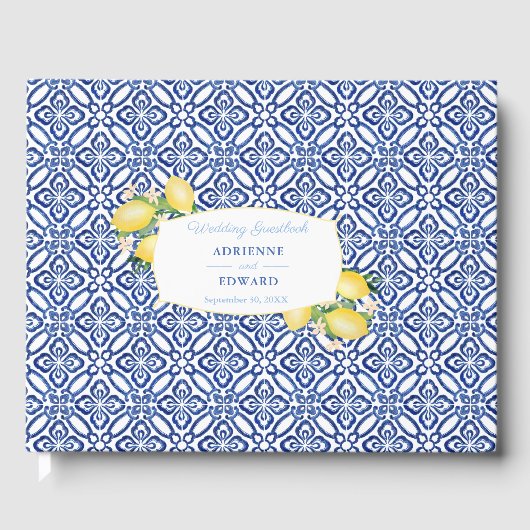 Amalfi Lemons Mediterranean Blue Tiles Wedding Gästebuch (Vorderseite)