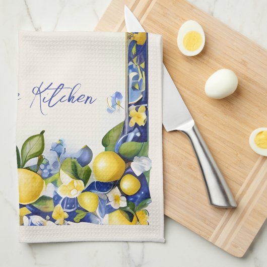 Amalfi Lemons Mediterranes Blau und Gelb Zitrone Geschirrtuch (Viertel Falte)