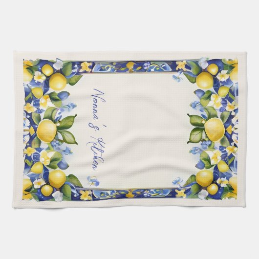 Amalfi Lemons Mediterranes Blau und Gelb Zitrone Geschirrtuch (Horizontal)