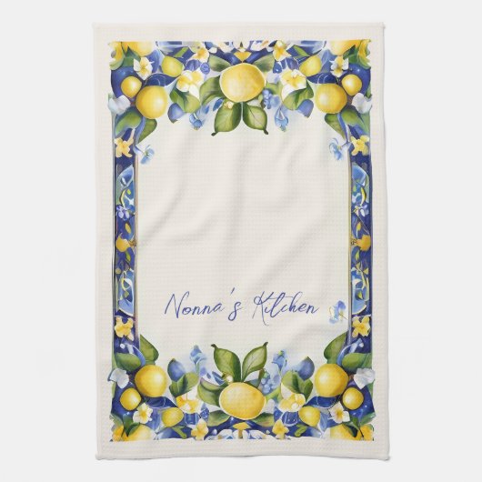 Amalfi Lemons Mediterranes Blau und Gelb Zitrone Geschirrtuch (Vertikal)