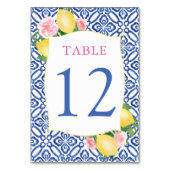 Amalfi Lemons Pink Blume Blau Tiles Wedding Tischnummer (Rückseite)