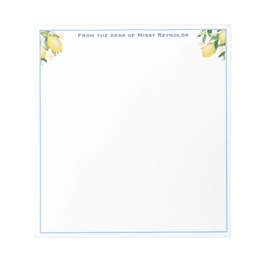 Amalfi Lemons Powder Blue Personalized Notepad Notizblock (Vorderseite)