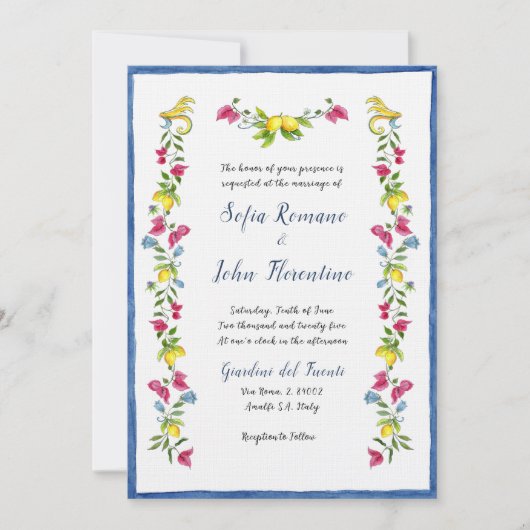 Amalfi Mediterrane Gartenhochzeit Einladung (Vorderseite)