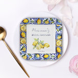 Amalfi Positano blue tiles lemons bridal shower Pappteller<br><div class="desc">Amalfi Positano Vietri blue Majolica tiles lemons bridal shower tableware personalized plates,  Mediterranean themed blue white and yellow bridal shower plates.</div>