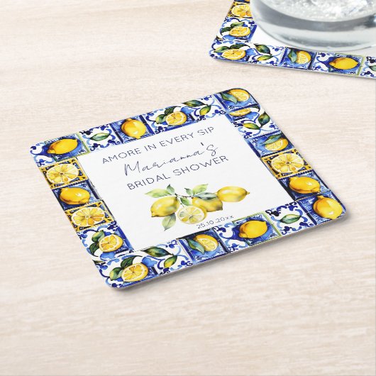 Amalfi Positano blue tiles lemons bridal shower Rechteckiger Pappuntersetzer (angewinkelt)