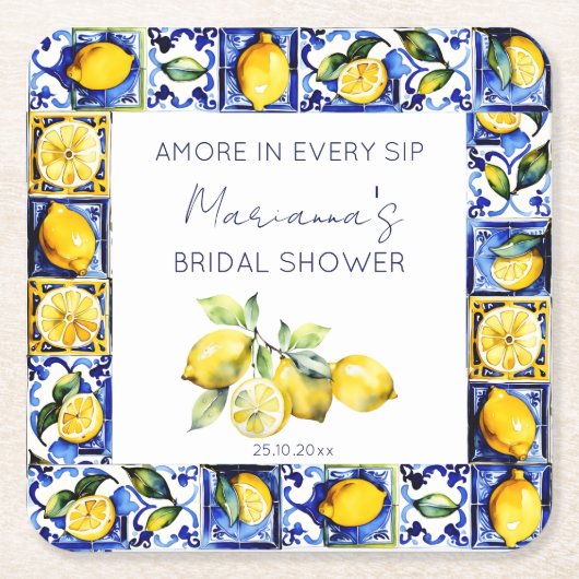 Amalfi Positano blue tiles lemons bridal shower Rechteckiger Pappuntersetzer (Vorderseite)
