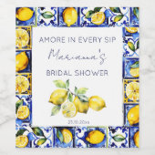Amalfi Positano blue tiles lemons bridal shower Weinetikett (Einzelnes Label)