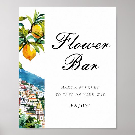 Amalfi Positano Blume Bar Brautparty Zeichen Poster