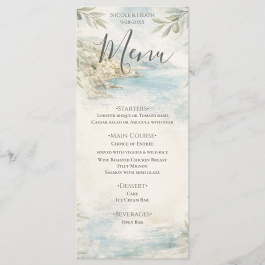 Amalfi Reverie — Mediterranean Coast Wedding Menu Menükarte (Vorderseite)