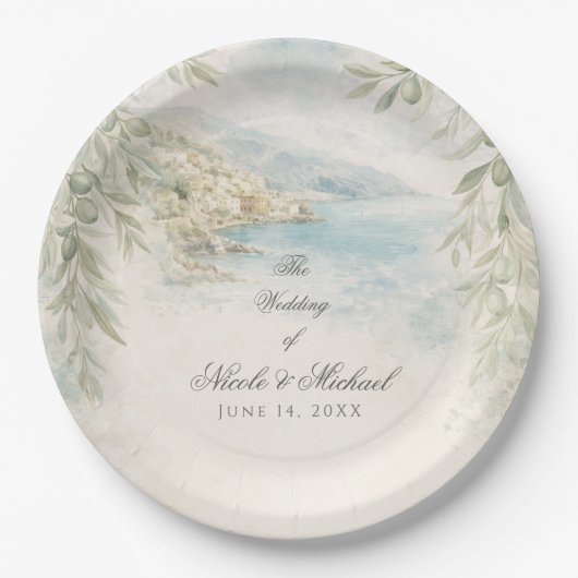 Amalfi Reverie — Mediterranean Coastal Wedding Pappteller (Vorderseite)