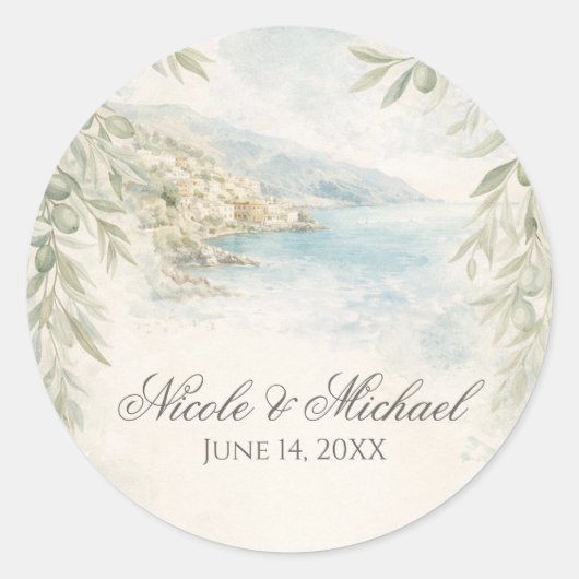 Amalfi Reverie — Mediterranean Coastal Wedding Runder Aufkleber (Vorderseite)