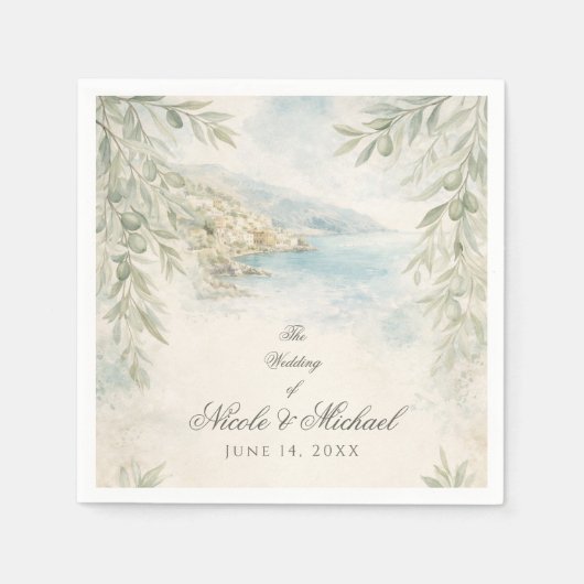 Amalfi Reverie — Mediterranean Coastal Wedding Serviette (Vorderseite)