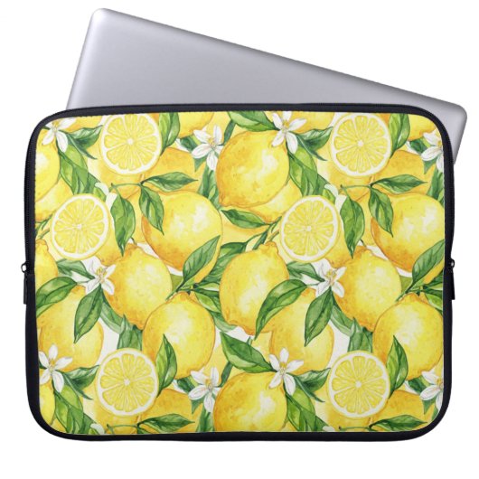 Amalfi Sunshine Watercolor Lemon Pattern Laptopschutzhülle (Vorderseite)