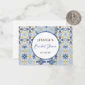 Amalfi Tile Blau Gelbes Brautparty Mitteilungskarte (Vorderseite/Rückseite Beispiel)