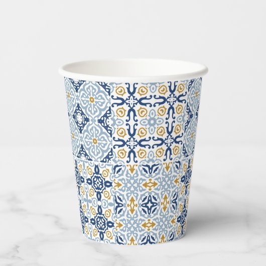 Amalfi Tile Blau Gelbes Brautparty Pappbecher (Rückseite)