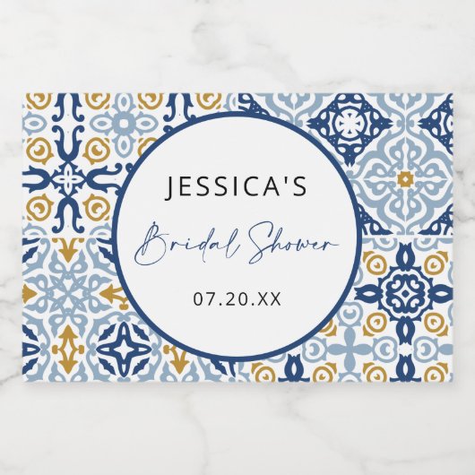 Amalfi Tile Blau Gelbes Brautparty Schaumweinetikett (Einzelnes Label)