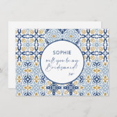 Amalfi Tile Blue Yellow Bridesmaid Vorschlag Card Dankeskarte (Vorne/Hinten)