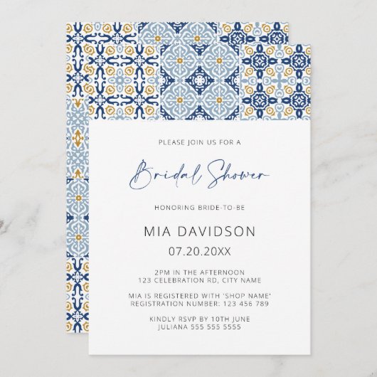 Amalfi Tile Mittelmeer Sommer Brautparty Einladung (Vorne/Hinten)