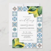 Amalfi Tile & Watercolor Lemon Hochzeit Einladunge Einladung (Vorderseite)