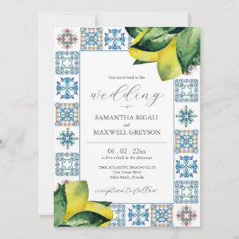 Amalfi Tile & Watercolor Lemon Hochzeit Einladunge Einladung