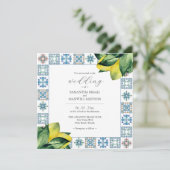 Amalfi Tile & Watercolor Lemon Hochzeit Einladunge Einladung (Stehend Vorderseite)