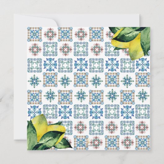 Amalfi Tile & Watercolor Lemon Hochzeit Einladunge Einladung (Rückseite)