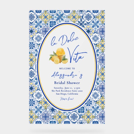 Amalfi Tiles Italienisches Sommer-Brautparty Acrylschild (Vorderseite)