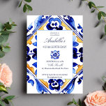 Amalfi Vietri Italienische blaue Fliesen Geburtsta Einladung<br><div class="desc">Amalfi Positano Vietri blau Majolica Fliesen Geburtstag Partei bearbeitbare Vorlage Einladung sofortige digitale Download,  mediterrane themed blau weiß und gelbe Fliesen Geburtstag Party Einladung.</div>