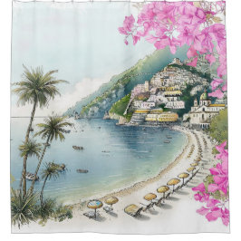 Amalfi Wasserfarbe Duschvorhang