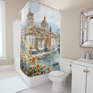 Amalfi Wasserfarbe Duschvorhang