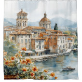 Amalfi Wasserfarbe Duschvorhang (Vorderseite)