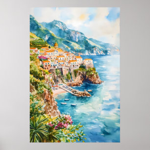 Amalfi Watercolor Park Nationales Poster Reise Ski