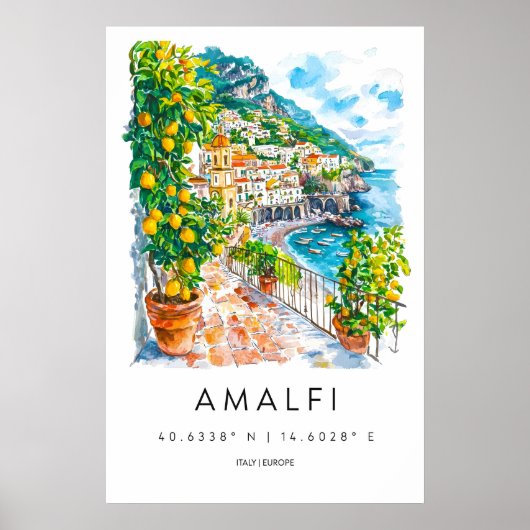 Amalfi Watercolor Poster Amalfi Travel Print (Vorne)