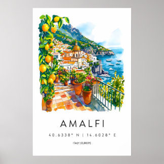 Amalfi Watercolor Poster Travel Park National