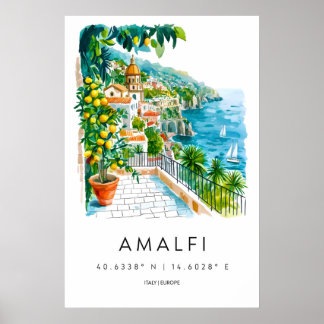 Amalfi Watercolor Vintage Travel Park National Ski Poster