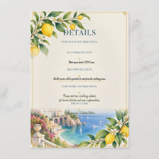 Amalfi-Zitrone | Blau & Gelb Italien Hochzeitsdeta Begleitkarte
