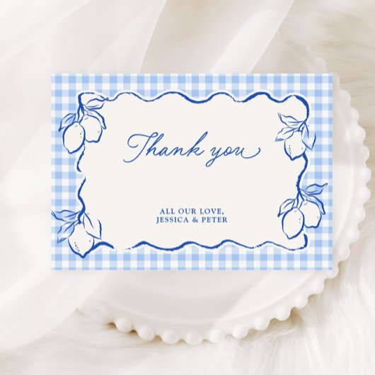 Amalfi-Zitrone Blau Gingham Dankeskarte