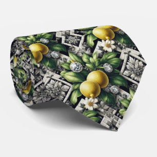 Amalfi-Zitrone Faux-Seide Luxus Art Deco Diamant Krawatte