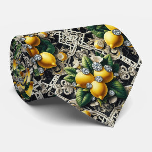 Amalfi-Zitrone Faux-Seide   Luxus Art Deco Diamant Krawatte