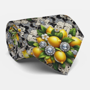 Amalfi-Zitrone Faux-Seide   Luxus Art Deco Diamant Krawatte