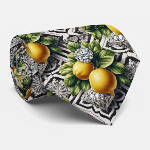 Amalfi-Zitrone Faux-Seide   Luxus Art Deco Diamant Krawatte