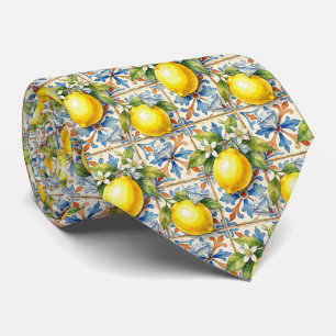 Amalfi-Zitrone-Mittelmeer-Faux-Diamanten-Faux-Seid Krawatte