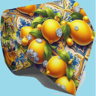 Amalfi-Zitrone-Mittelmeer-Faux-Diamanten-Faux-Seid Krawatte
