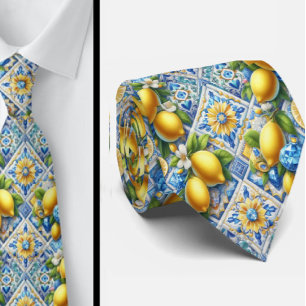 Amalfi-Zitrone-Mittelmeer-Faux-Diamanten-Faux-Seid Krawatte