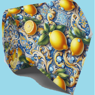 Amalfi-Zitrone-Mittelmeer-Faux-Diamanten-Faux-Seid Krawatte