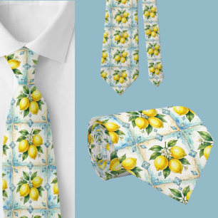 Amalfi-Zitrone-Mittelmeer-Faux-Diamanten-Faux-Seid Krawatte