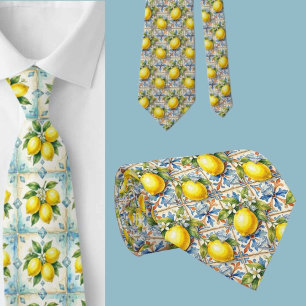 Amalfi-Zitrone-Mittelmeer-Faux-Diamanten-Faux-Seid Krawatte