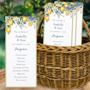 Amalfi-Zitrone und blaue florale Aquarell-Hochzeit Programm